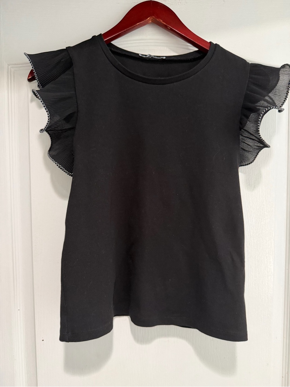 Zara Black Ribbed Crew Neck Top